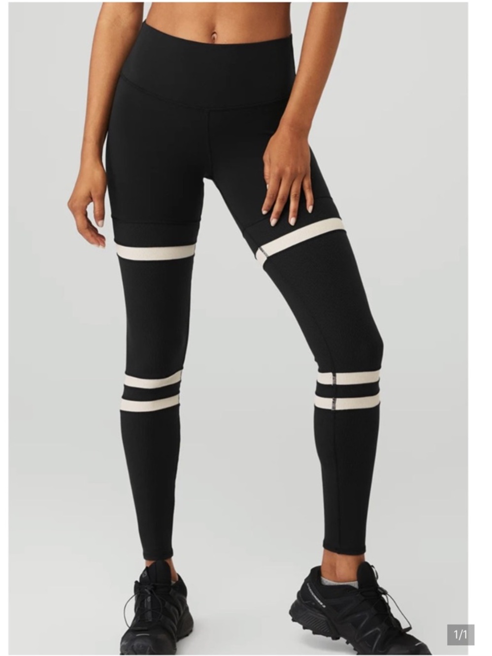 Alo Yoga Legit Striped High-Waist Active Leggings Black Size Small